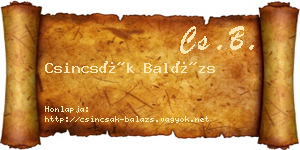 Csincsák Balázs névjegykártya